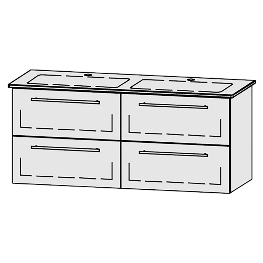Élément inférieur  Vanity Me by Starck
128 x 55 x 47.8 cm
2&nbsp;éléments de tiroir, 2&nbsp;tiroirs chacune
avec Blumotion
pour 2&nbsp;lavabos
2 caches-siphon