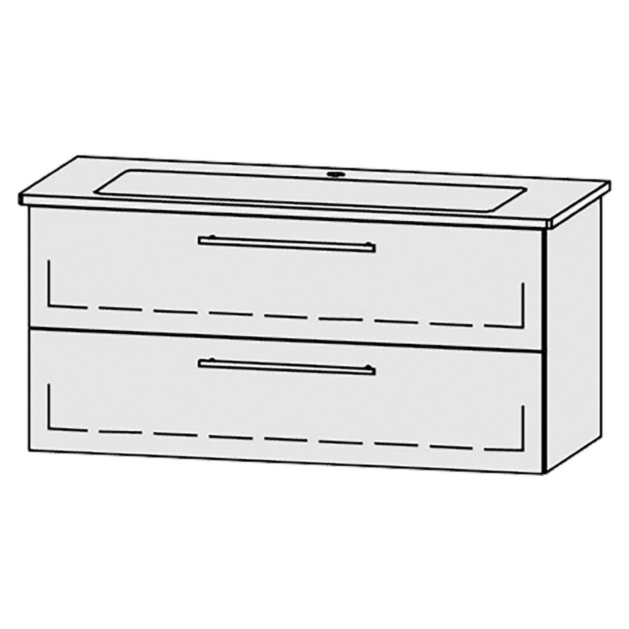 Élément inférieur  Vanity Venticello
116 x 55 x 48.8 cm
élément de tiroir, 2&nbsp;tiroirs
avec Blumotion
1 cache-siphon
pour lavabo