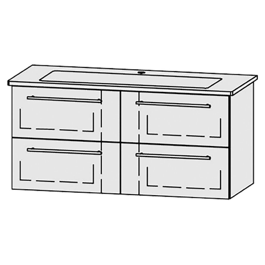 Élément inférieur  Vanity Venticello
116 x 55 x 48.8 cm
2&nbsp;éléments de tiroir, 2&nbsp;tiroirs chacune
avec Blumotion
niche pour le siphon
pour lavabo
1 trou pour robinetterie