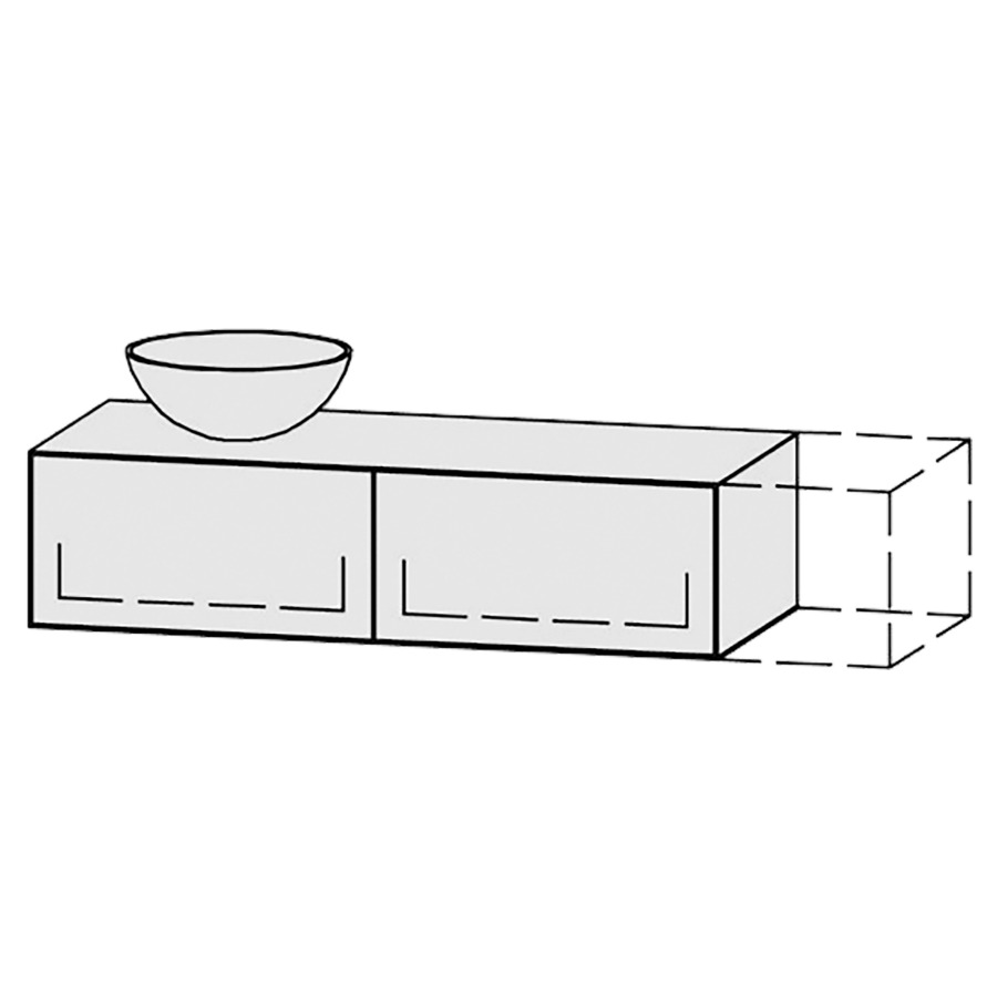 Meuble
Vanity-Tribute Alea
121-150 x 30 x 52 cm
incl. table de lavabo 1,9 cm.
encastrement du lavabo
par dessus
axe de lavabo selon plan
incl. consoles
2 éléments avec 1 tiroir
extrait complet avec Blumotion
sans cache-siphon
tiroirs Legrabox noir
Push-Open, avec Blumotion
