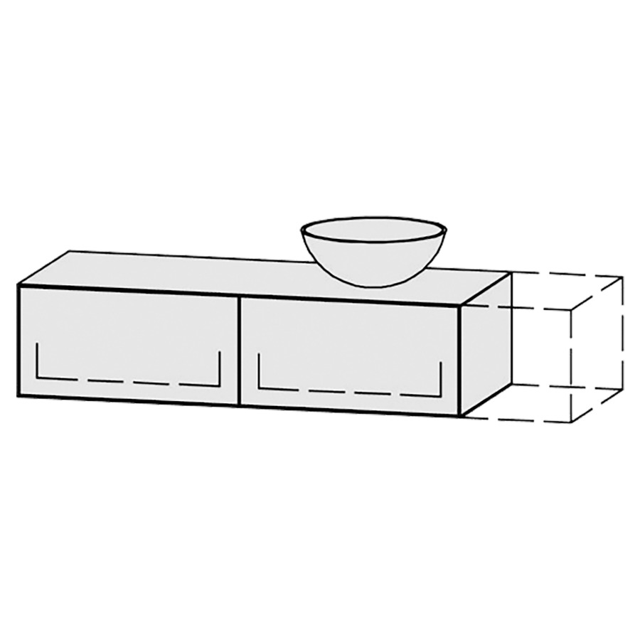 Meuble
Vanity-Tribute Alea
121-150 x 30 x 52 cm
incl. table de lavabo 1,9 cm.
encastrement du lavabo
par dessus
axe de lavabo selon plan
incl. consoles
2 éléments avec 1 tiroir
extrait complet avec Blumotion
sans cache-siphon
tiroirs Legrabox noir
Push-Open, avec Blumotion