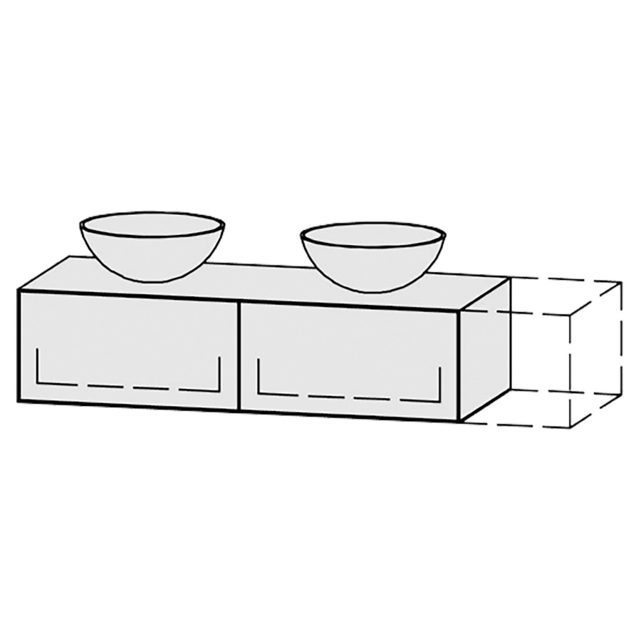 Meuble
Vanity-Tribute Alea
121-150 x 30 x 52 cm
incl. table de lavabo 1,9 cm.
encastrement du lavabo
par dessus
axe de lavabo selon plan
incl. consoles
2 éléments avec 1 tiroir
extrait complet avec Blumotion
sans caches-siphon
tiroirs Legrabox noir
Push-Open, avec Blumotion