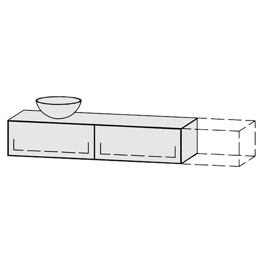 Meuble
Vanity-Tribute Alea
151-200 x 30 x 52 cm
incl. table de lavabo 1,9 cm.
encastrement du lavabo
par dessus
axe de lavabo selon plan
incl. consoles
2 éléments avec 1 tiroir
extrait complet avec Blumotion
sans cache-siphon
tiroirs Legrabox noir
Push-Open, avec Blumotion