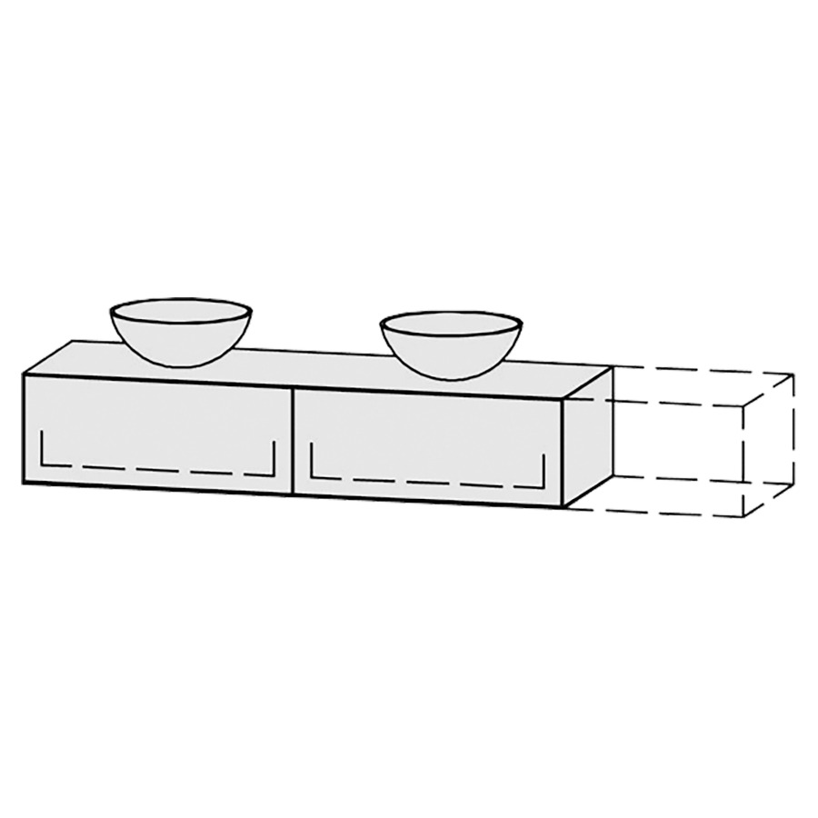 Meuble
Vanity-Tribute Alea
151-200 x 30 x 52 cm
incl. table de lavabo 1,9 cm.
encastrement du lavabo
par dessus
axe de lavabo selon plan
incl. consoles
2 éléments avec 1 tiroir
extrait complet avec Blumotion
sans caches-siphon
tiroirs Legrabox noir
Push-Open, avec Blumotion