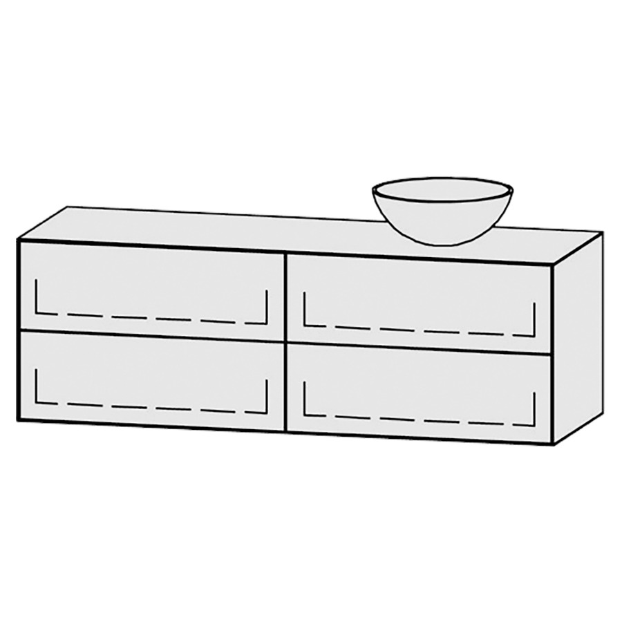 Meuble
Vanity-Tribute Alea
150 x 50 x 52 cm
incl. table de lavabo 1,9 cm.
encastrement du lavabo
par dessus
axe de lavabo 112,5/37,5 cm.
incl. consoles
2 éléments avec 2 tiroirs
extrait complet avec Blumotion
1 cache-siphon
tiroirs Legrabox noir
Push-Open, avec Blumotion