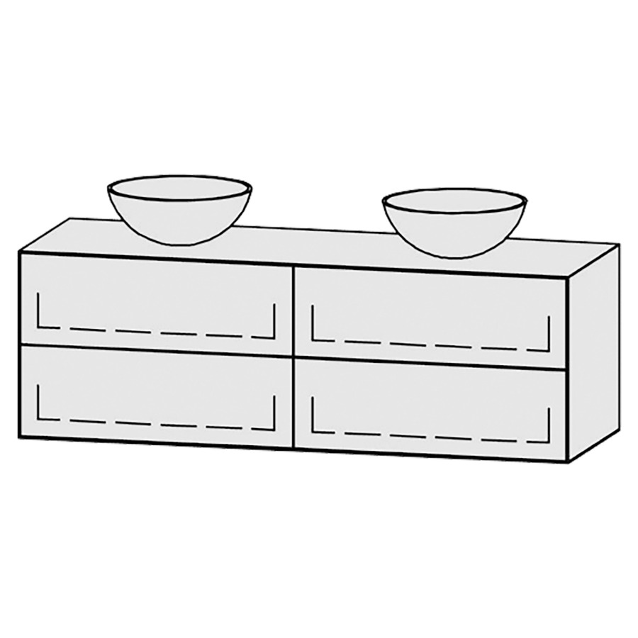 Meuble
Vanity-Tribute Alea
150 x 50 x 52 cm
incl. table de lavabo 1,9 cm.
encastrement du lavabo
par dessus
axe de lavabo 37,5/75/37,5 cm.
incl. consoles
2 éléments avec 2 tiroirs
extrait complet avec Blumotion
2 caches-siphon
tiroirs Legrabox noir
Push-Open, avec Blumotion