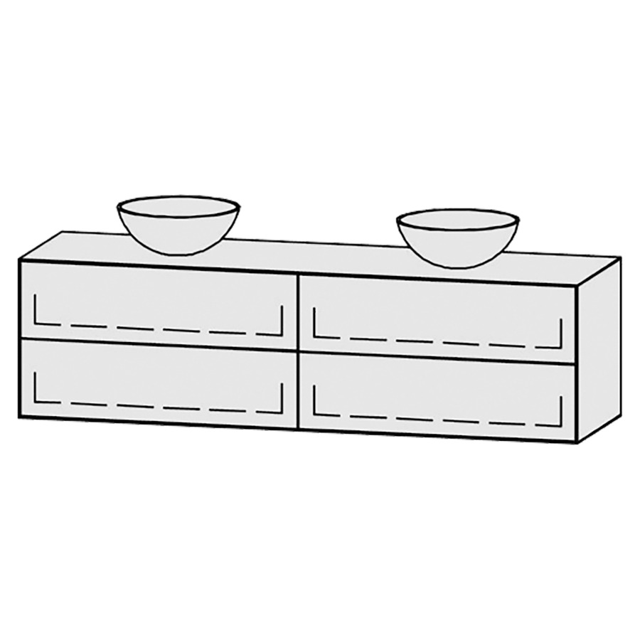 Meuble
Vanity-Tribute Alea
180 x 50 x 52 cm
incl. table de lavabo 1,9 cm.
encastrement du lavabo
par dessus
axe de lavabo 45/90/45 cm.
incl. consoles
2 éléments avec 2 tiroirs
extrait complet avec Blumotion
2 caches-siphon
tiroirs Legrabox noir
Push-Open, avec Blumotion