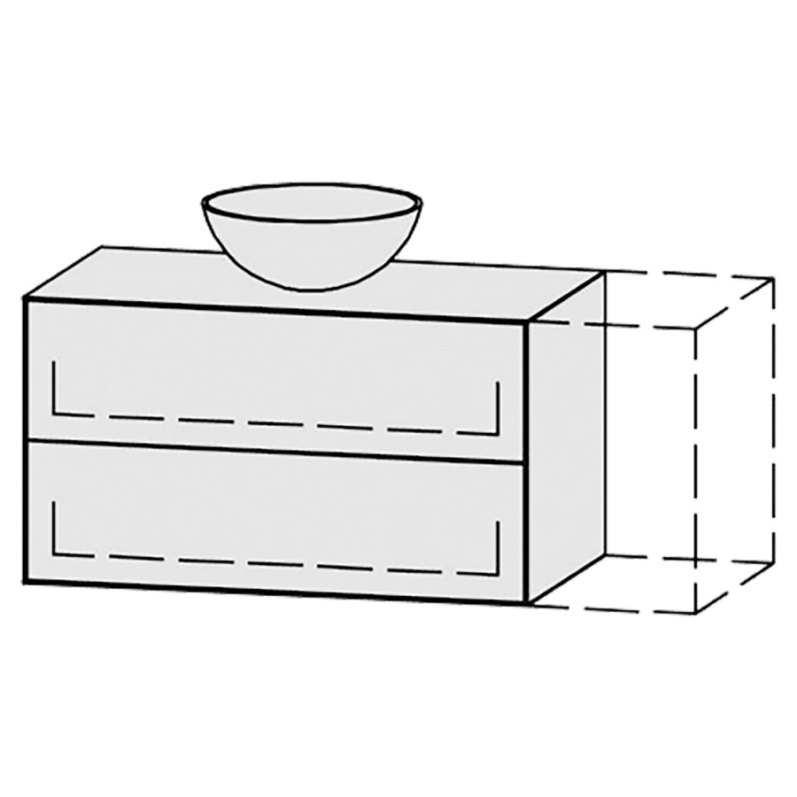 Meuble
Vanity-Tribute Alea
91-120 x 50 x 52 cm
incl. table de lavabo 1,9 cm.
encastrement du lavabo
par dessus
axe de lavabo selon plan
incl. consoles
élément avec 2 tiroirs
extrait complet avec Blumotion
1 cache-siphon
tiroirs Legrabox noir
Push-Open, avec Blumotion