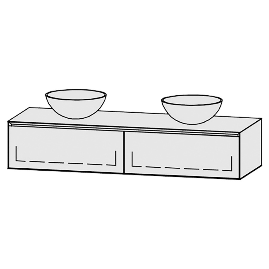 Meuble
Vanity-Tribute Alea Style
150 x 30 x 52 cm
incl. table de lavabo 1,9 cm.
encastrement du lavabo
par dessus
axe de lavabo 37,5/75/37,5 cm.
incl. consoles
2 éléments avec 1 tiroir
extrait complet et blumotion
sans caches-siphon
tiroirs Legrabox noir