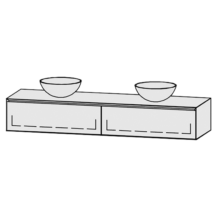 Meuble
Vanity-Tribute Alea Style
180 x 30 x 52 cm
incl. table de lavabo 1,9 cm.
encastrement du lavabo
par dessus
axe de lavabo 45/90/45 cm.
incl. consoles
2 éléments avec 1 tiroir
extrait complet et blumotion
sans caches-siphon
tiroirs Legrabox noir