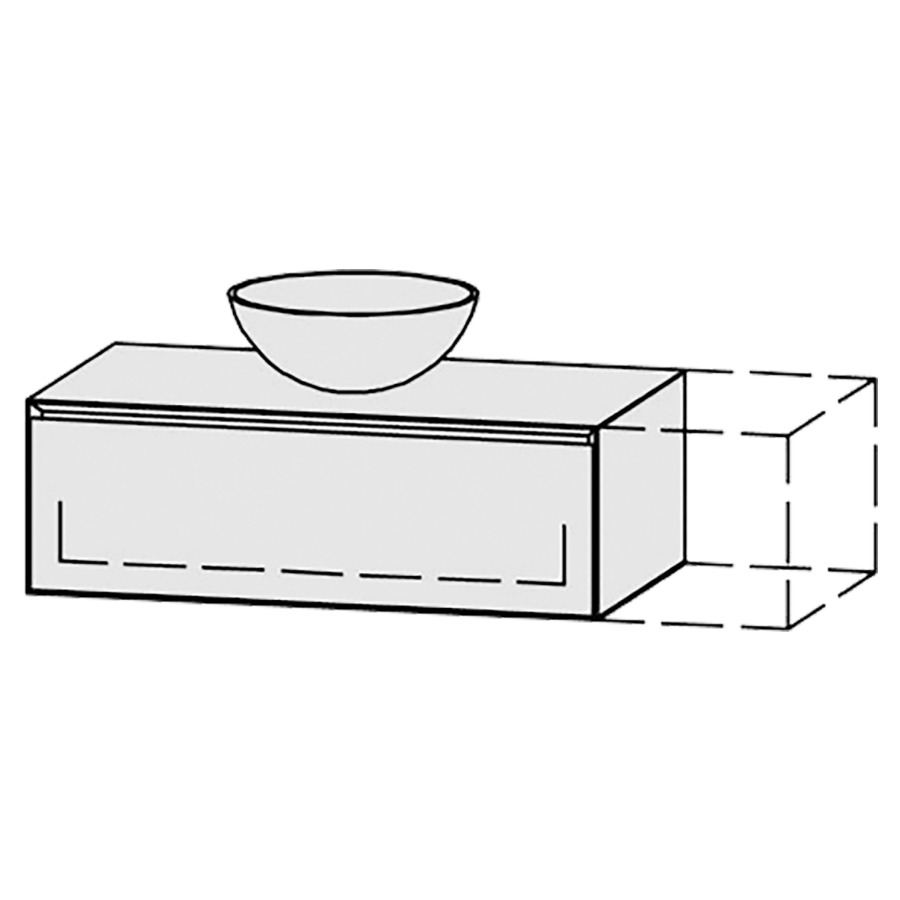 Möbelkombination Vanity Tribute Alea Style
91-120 x 30 x 52 cm
mit Waschtischabdeckung 1.9 cm
für 1 Aufsatzwaschtisch
Schubladenelement, 1 Schublade
mit Blumotion, Legrabox schwarz
ohne Sifonverkleidung
inkl. Konsolen