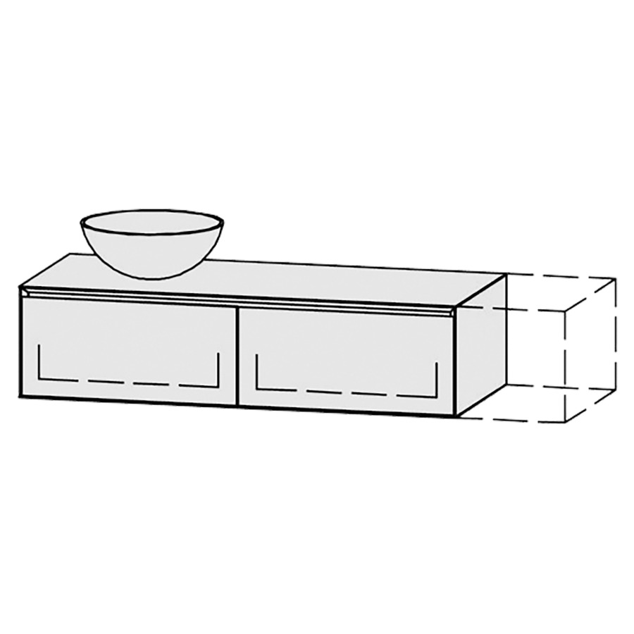 Möbelkombination Vanity Tribute Alea Style
120-150 x 30 x 52 cm
mit Waschtischabdeckung 1.9 cm
für Aufsatzwaschtisch links
2 Schubladenelemente, je 1 Schublade
mit Blumotion, Legrabox schwarz
ohne Sifonverkleidung
inkl. Konsolen