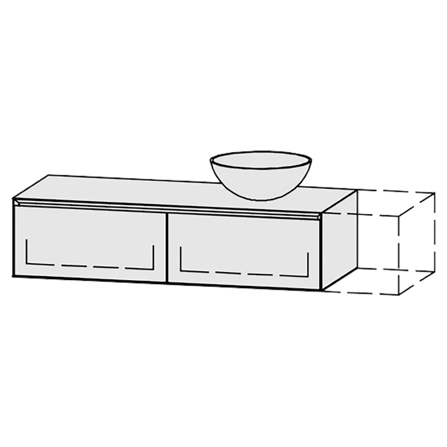 Möbelkombination Vanity Tribute Alea Style
121-150 x 30 x 52 cm
mit Waschtischabdeckung 1.9 cm
für Aufsatzwaschtisch rechts
2 Schubladenelemente, je 1 Schublade
mit Blumotion, Legrabox schwarz
ohne Sifonverkleidung
inkl. Konsolen