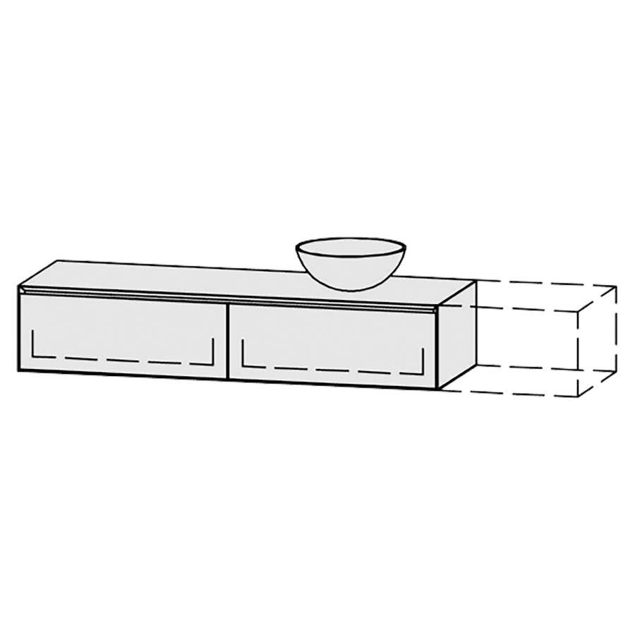 Möbelkombination Vanity Tribute Alea Style
151-200 x 30 x 52 cm
mit Waschtischabdeckung 1.9 cm
für Aufsatzwaschtisch rechts
2 Schubladenelemente, je 1 Schublade
mit Blumotion, Legrabox schwarz
ohne Sifonverkleidung
inkl. Konsolen