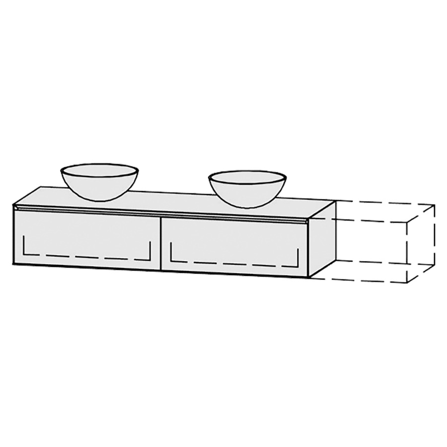 Möbelkombination Vanity Tribute Alea Style
151-200 x 30 x 52 cm
mit Waschtischabdeckung 1.9 cm
für 2 Aufsatzwaschtische
2 Schubladenelemente, je 1 Schublade
mit Blumotion, Legrabox schwarz
ohne Sifonverkleidung
inkl. Konsolen