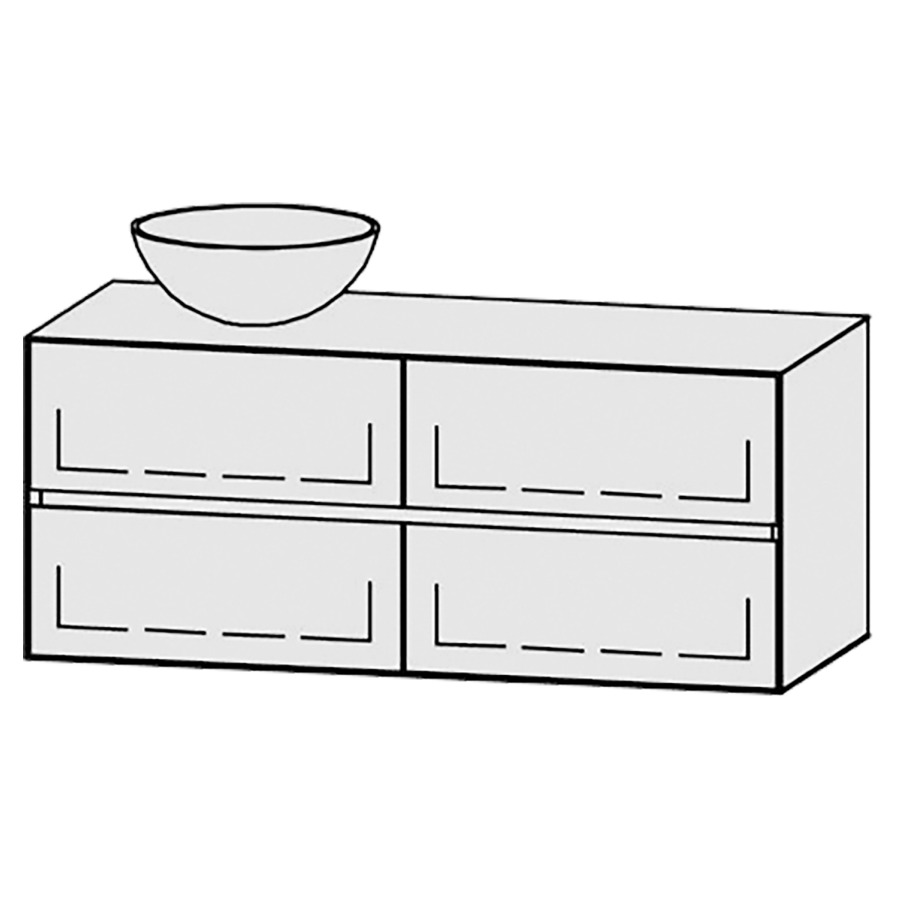 Meuble
Vanity-Tribute Alea Line
120 x 50 x 52 cm
incl. table de lavabo 1,9 cm.
encastrement du lavabo
par dessus
axe de lavabo 30/90 cm.
incl. consoles
2 éléments avec 2 tiroirs
extrait complet et blumotion
1 cache-siphon
tiroirs Legrabox noir