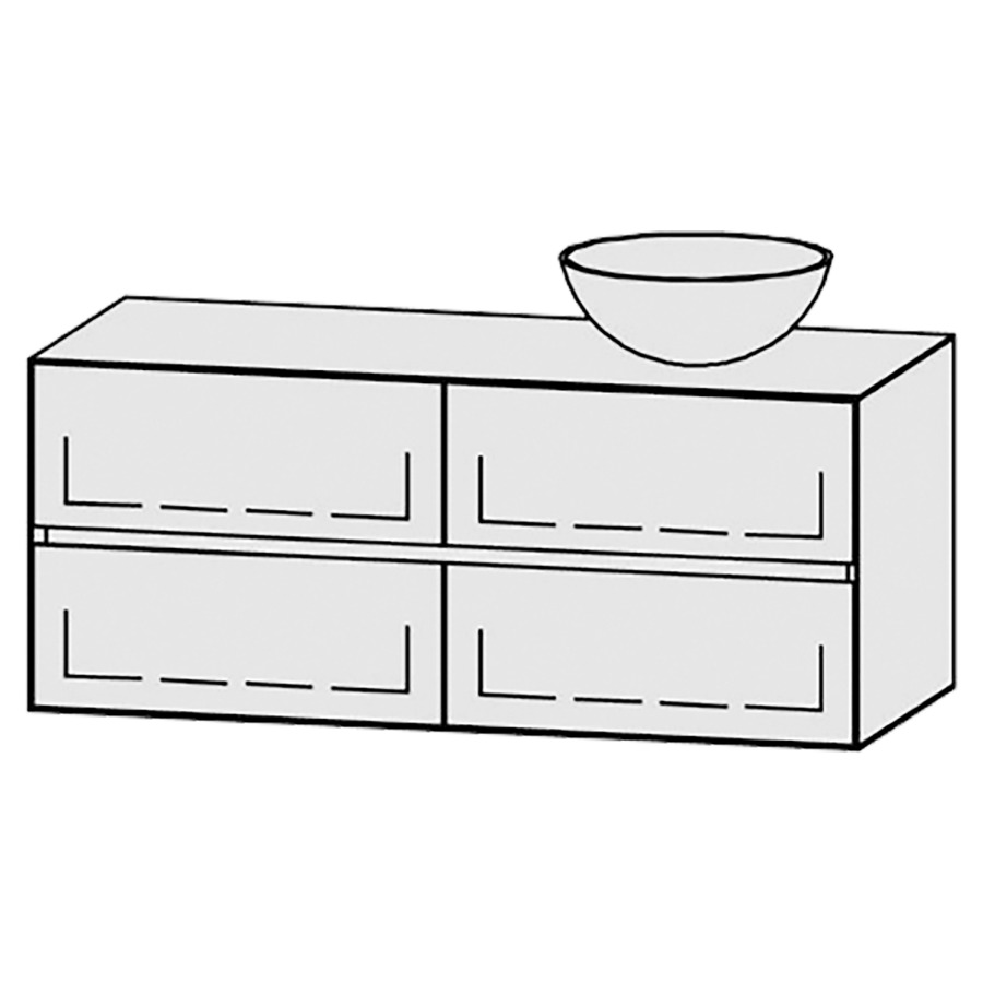 Meuble
Vanity-Tribute Alea Line
120 x 50 x 52 cm
incl. table de lavabo 1,9 cm.
encastrement du lavabo
par dessus
axe de lavabo 90/30 cm.
incl. consoles
2 éléments avec 2 tiroirs
extrait complet et blumotion
1 cache-siphon
tiroirs Legrabox noir