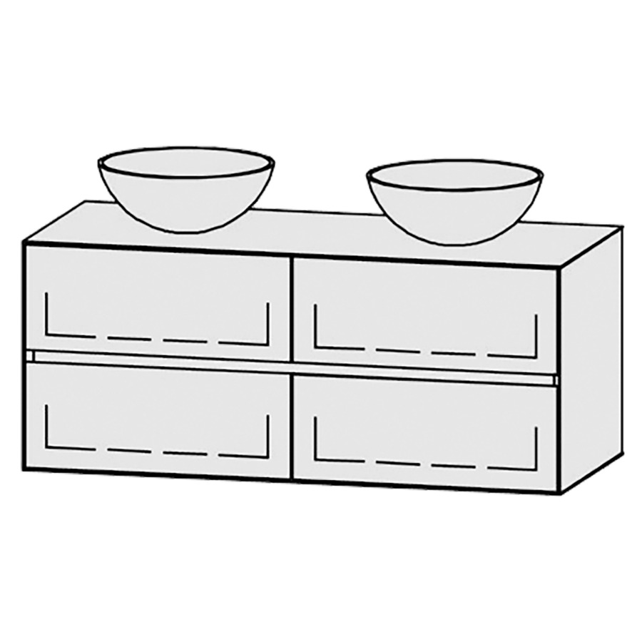 Meuble
Vanity-Tribute Alea Line
120 x 50 x 52 cm
incl. table de lavabo 1,9 cm.
encastrement du lavabo
par dessus
axe de lavabo 30/60/30 cm.
incl. consoles
2 éléments avec 2 tiroirs
extrait complet et blumotion
2 caches-siphon
tiroirs Legrabox noir