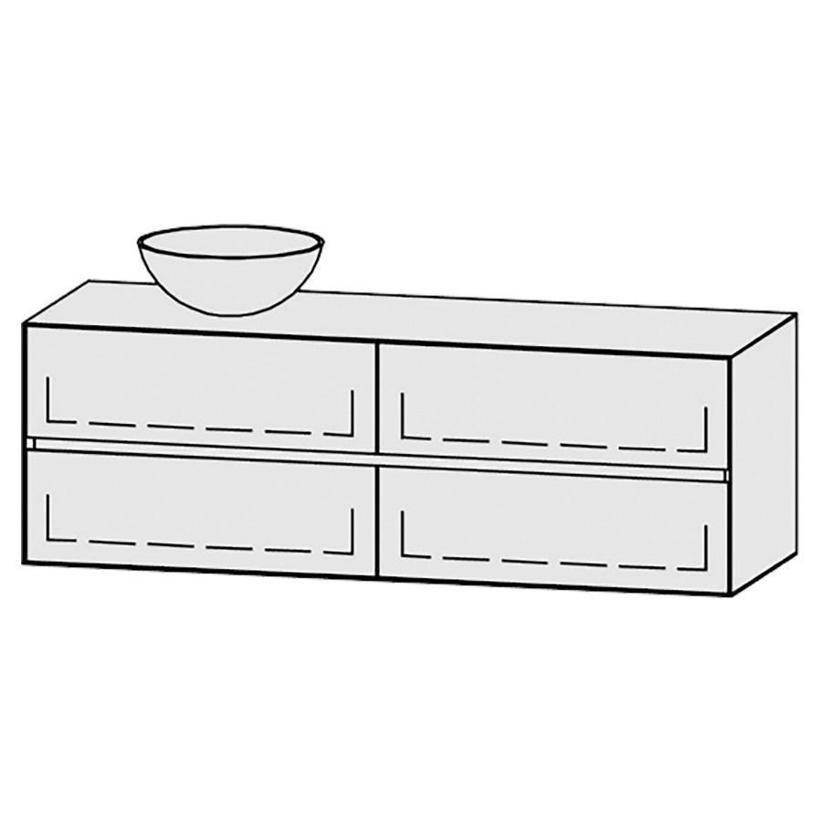 Meuble
Vanity-Tribute Alea Line
150 x 50 x 52 cm
incl. table de lavabo 1,9 cm.
encastrement du lavabo
par dessus
axe de lavabo 37,5/112,5 cm.
incl. consoles
2 éléments avec 2 tiroirs
extrait complet et blumotion
1 cache-siphon
tiroirs Legrabox noir