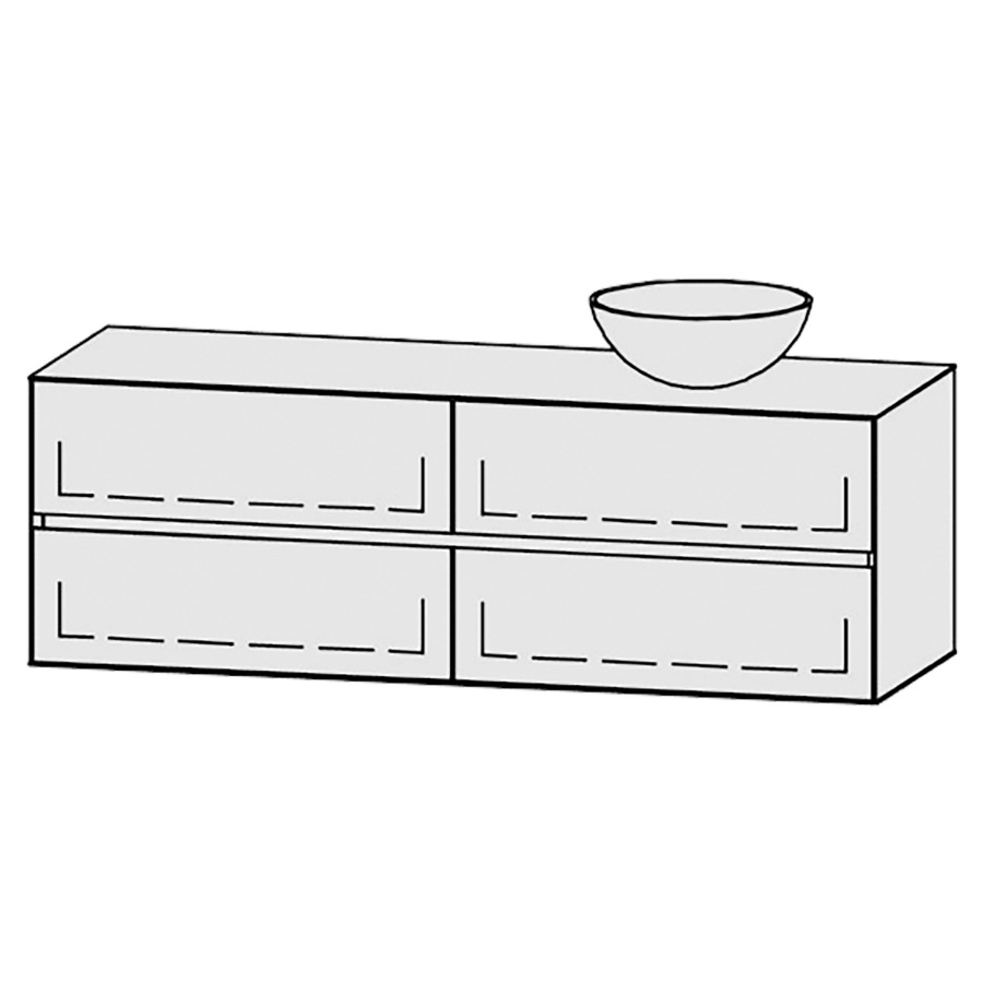 Meuble
Vanity-Tribute Alea Line
150 x 50 x 52 cm
incl. table de lavabo 1,9 cm.
encastrement du lavabo
par dessus
axe de lavabo 112,5/37,5 cm.
incl. consoles
2 éléments avec 2 tiroirs
extrait complet et blumotion
1 cache-siphon
tiroirs Legrabox noir