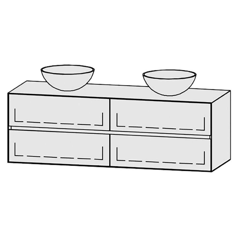 Meuble
Vanity-Tribute Alea Line
150 x 50 x 52 cm
incl. table de lavabo 1,9 cm.
encastrement du lavabo
par dessus
axe de lavabo 37,5/75/37,5 cm.
incl. consoles
2 éléments avec 2 tiroirs
extrait complet et blumotion
2 caches-siphon
tiroirs Legrabox noir