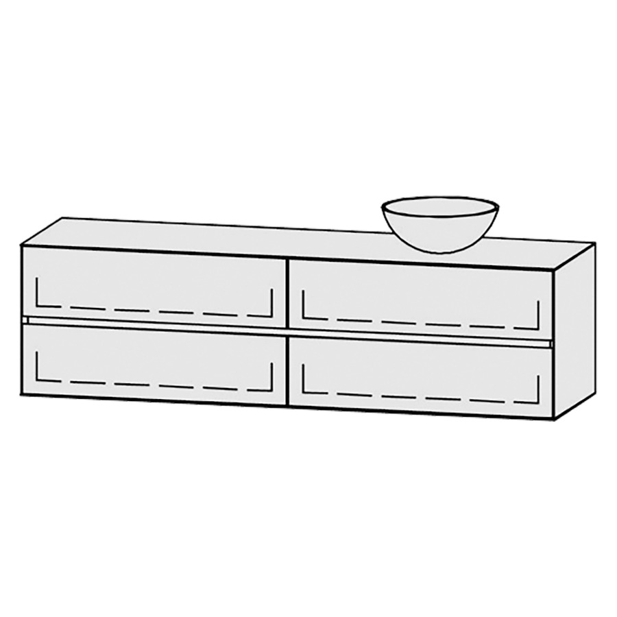 Meuble
Vanity-Tribute Alea Line
180 x 50 x 52 cm
incl. table de lavabo 1,9 cm.
encastrement du lavabo
par dessus
axe de lavabo 135/45 cm.
incl. consoles
2 éléments avec 2 tiroirs
extrait complet et blumotion
1 cache-siphon
tiroirs Legrabox noir