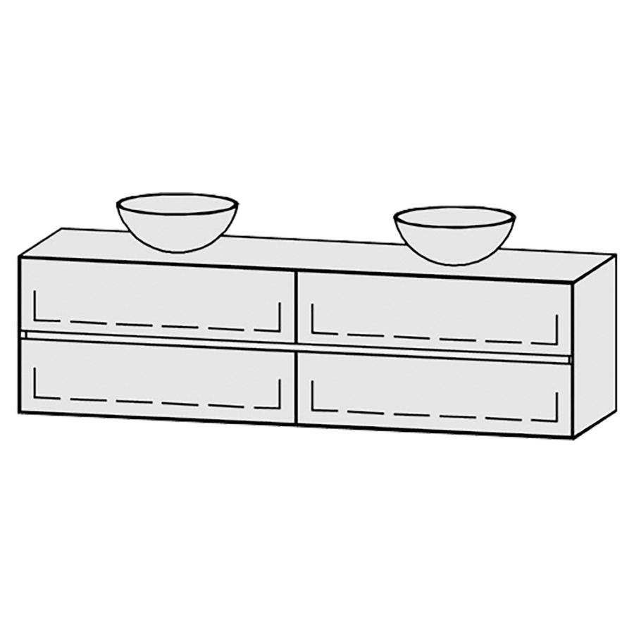 Meuble
Vanity-Tribute Alea Line
180 x 50 x 52 cm
incl. table de lavabo 1,9 cm.
encastrement du lavabo
par dessus
axe de lavabo 45/90/45 cm.
incl. consoles
2 éléments avec 2 tiroirs
extrait complet et blumotion
2 caches-siphon
tiroirs Legrabox noir
