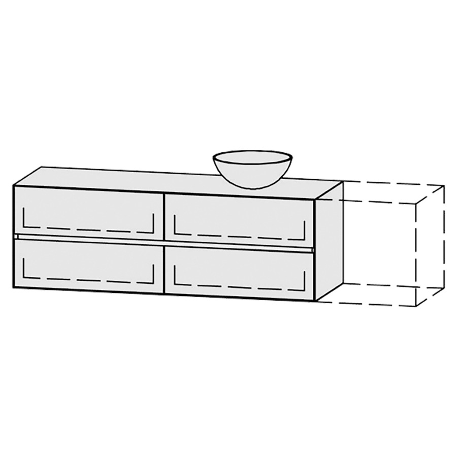 Combinaison de meuble Vanity Tribute Alea Line
151-200 x 50 x 52 cm
avec table de lavabo 1.9 cm
pour lavabo à poser à droite
2&nbsp;éléments de tiroir, 2&nbsp;tiroirs chacune
avec Blumotion, Legrabox noir
1 cache-siphon
incl. consoles