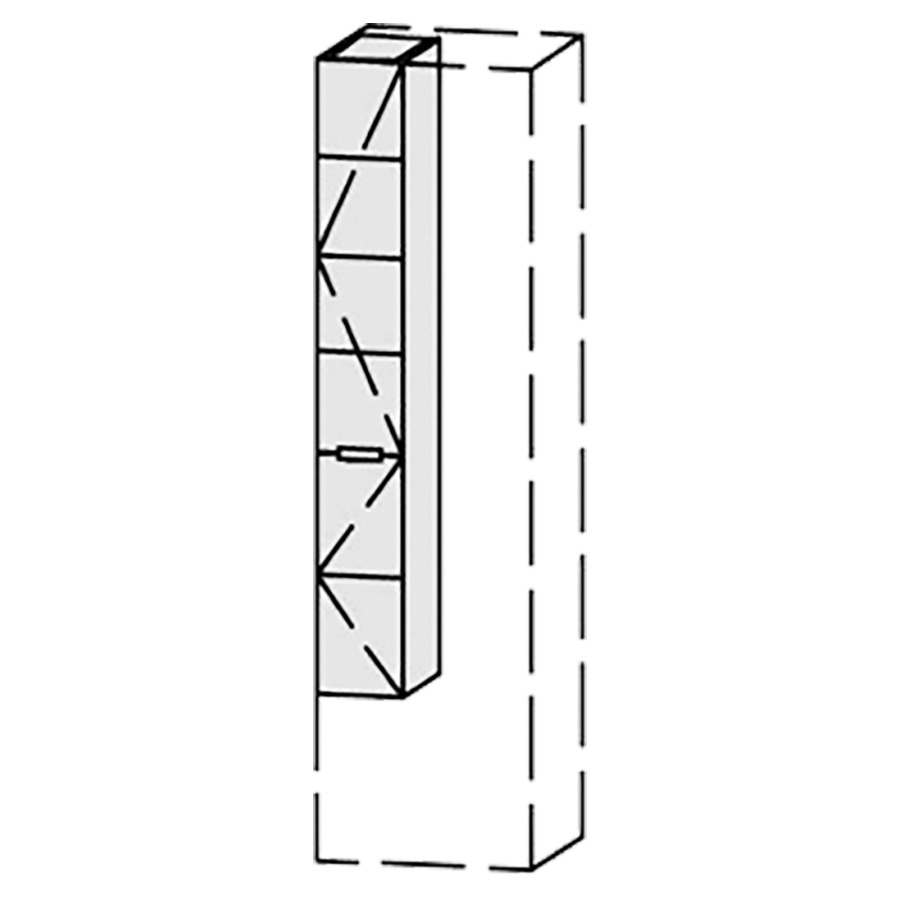 Armoire haute
Vanity-Pasofino
20-50 x 135-182,8 x 20-45 cm
2 portes, charnières à droite
rayons selon plan
portes avec Blumotion
zone de préhension fraisée