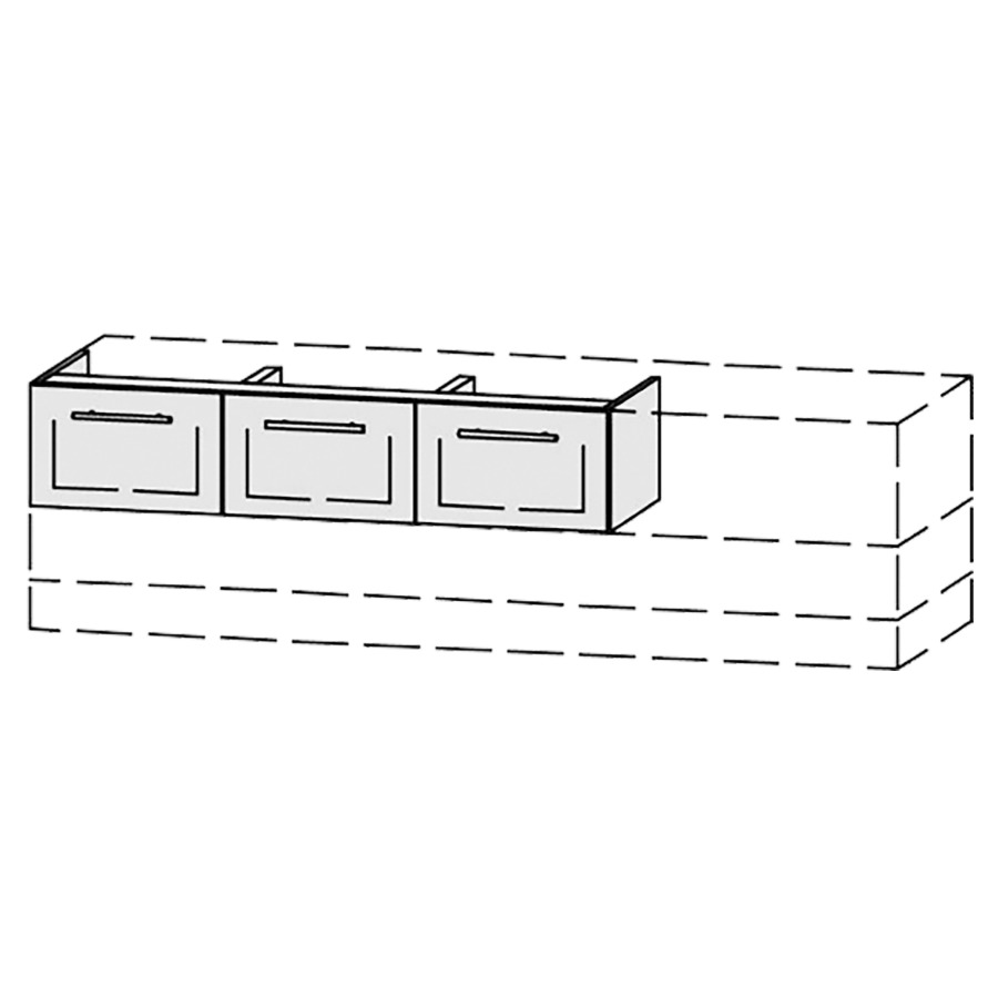Élément inférieur  Vanity Bocco
120-200 x 25-55 x 40-55 cm
3&nbsp;éléments de tiroir, 1&nbsp;tiroir chacune
avec Blumotion
1 cache-siphon