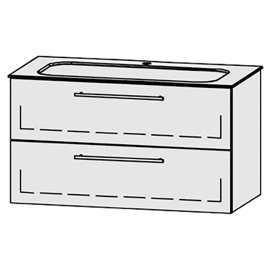 Élément inférieur  Vanity Finion
99 x 55 x 49.5 cm
élément de tiroir, 2&nbsp;tiroirs
avec Blumotion
1 cache-siphon
pour lavabo