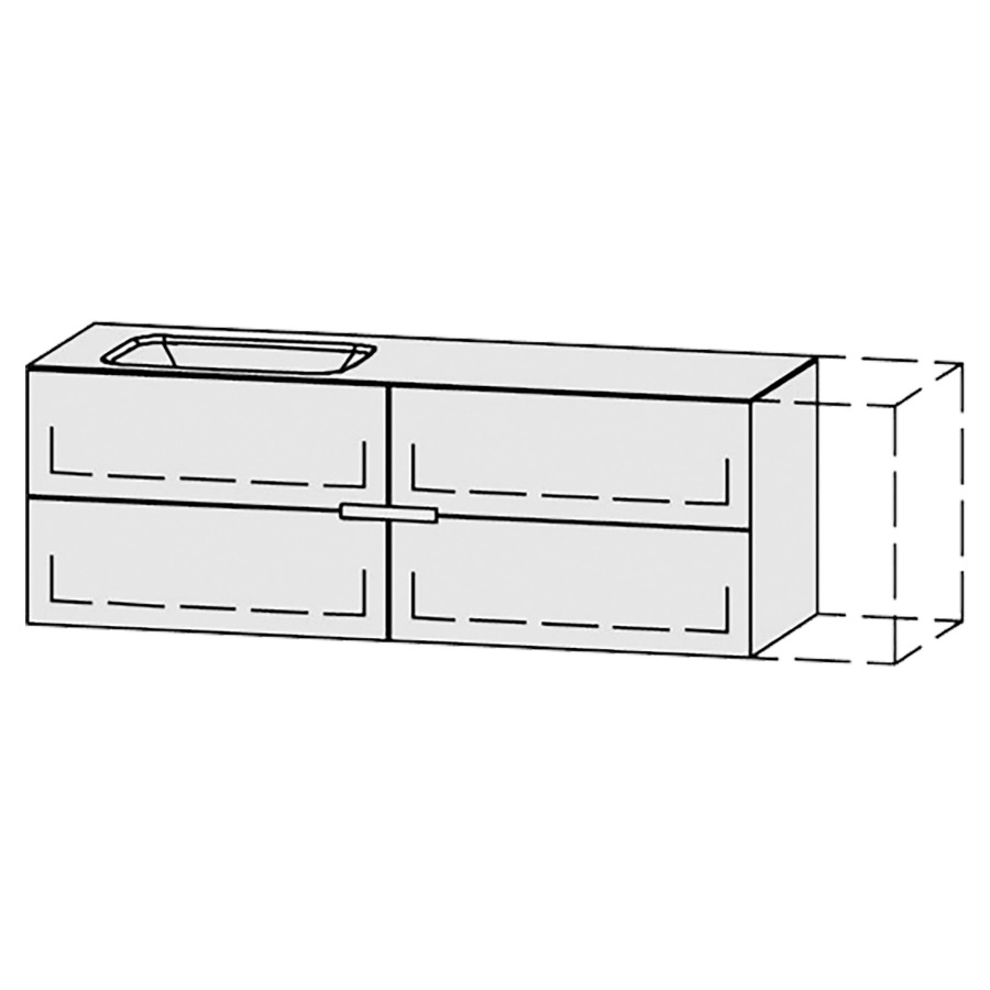 Lavabo-meuble
Vanity-Pasofino
151-180 x 52,7 x 52 cm
incl. table de lavabo en
corian glacier white 1,2 cm,
sans trop-plein
largeur du lavabo 60 cm.
axe de lavabo selon plan
incl. consoles
2 éléments avec 2 tiroirs
extrait complet avec Blumotion
1 cache-siphon
tiroirs Legrabox noir
zone de préhension fraisée