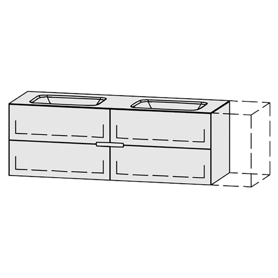 Lavabo-meuble
Vanity-Pasofino
151-180 x 52,7 x 52 cm
incl. table de lavabo en
corian glacier white 1,2 cm,
sans trop-plein
largeur du lavabo 60 cm.
axe de lavabo selon plan
incl. consoles
2 éléments avec 2 tiroirs
extrait complet avec Blumotion
2 caches-siphon
tiroirs Legrabox noir
zone de préhension fraisée