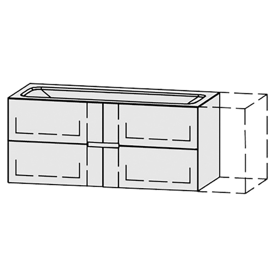 Lavabo-meuble
Vanity-Pasofino
120-150 x 52,7 x 52 cm
incl. table de lavabo en
corian glacier white 1,2 cm,
sans trop-plein
largeur du lavabo 110 cm.
axe de lavabo selon plan
incl. consoles
2 éléments avec 2 tiroirs
extrait complet avec Blumotion
niche pour le siphon
tiroirs Legrabox noir
zone de préhension fraisée