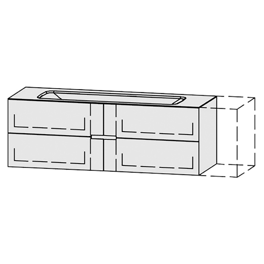Lavabo-meuble
Vanity-Pasofino
151-180 x 52,7 x 52 cm
incl. table de lavabo en
corian glacier white 1,2 cm,
sans trop-plein
largeur du lavabo 110 cm.
axe de lavabo selon plan
incl. consoles
2 éléments avec 2 tiroirs
extrait complet avec Blumotion
niche pour le siphon
tiroirs Legrabox noir
zone de préhension fraisée