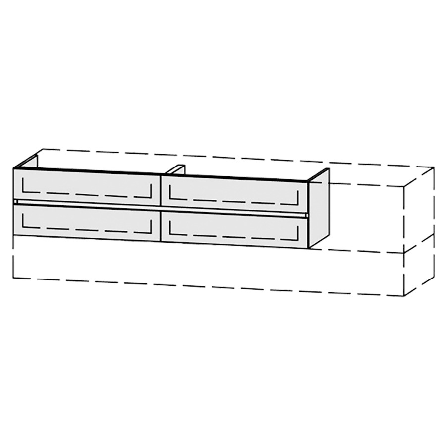Élément inférieur  Vanity Bocco Line
151-200 x 45-55 x 40-55 cm
2&nbsp;éléments de tiroir, 2&nbsp;tiroirs chacune
avec Blumotion
1 cache-siphon