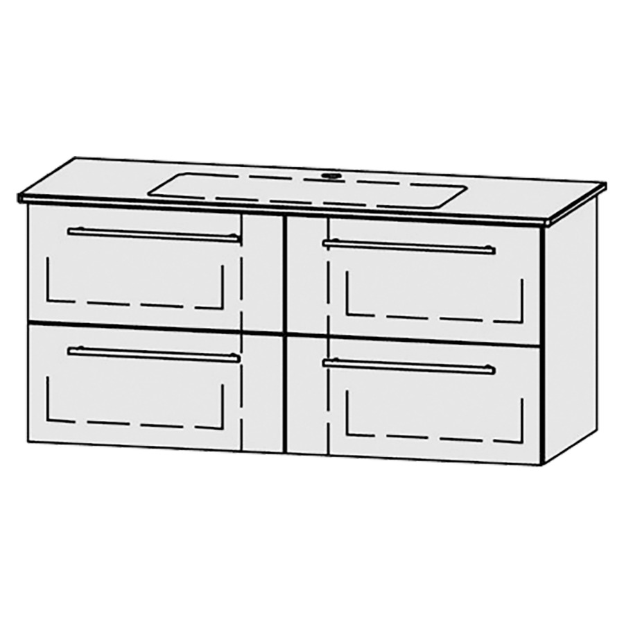 Élément inférieur  Vanity Me by Starck
121 x 55 x 47.8 cm
2&nbsp;éléments de tiroir, 2&nbsp;tiroirs chacune
avec Blumotion
pour 1&nbsp;lavabo
niche pour le siphon