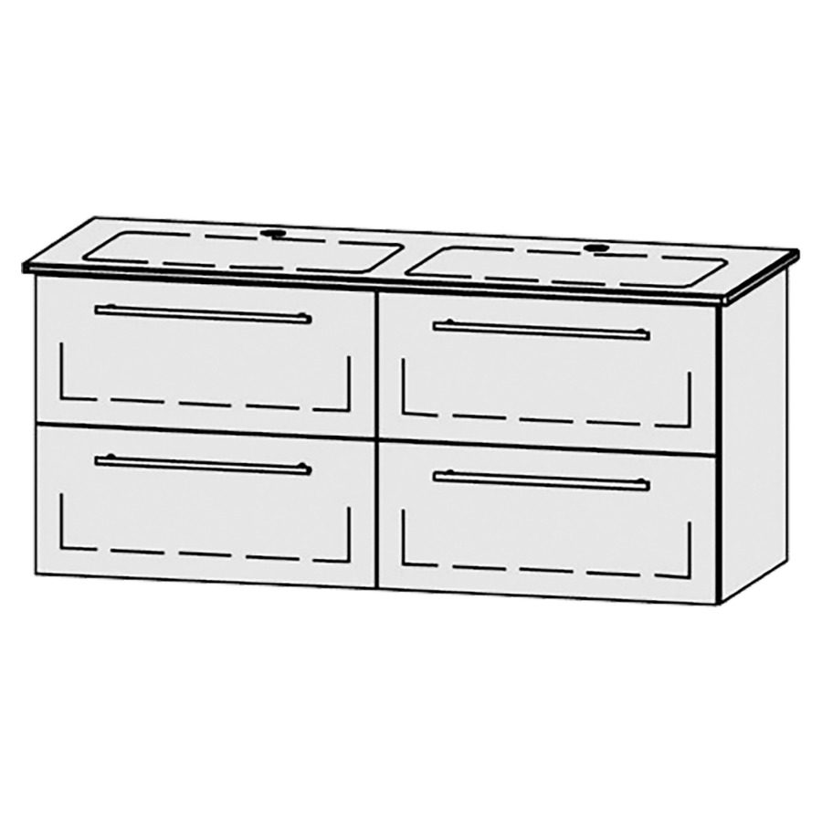 Élément inférieur  Vanity Me by Starck
128 x 55 x 47.8 cm
2&nbsp;éléments de tiroir, 2&nbsp;tiroirs chacune
avec Blumotion
pour 2&nbsp;lavabos
2 caches-siphon