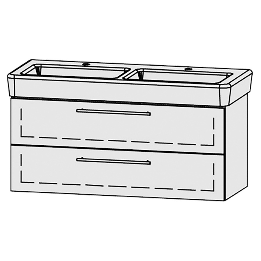 Élément inférieur  Vanity Pro S
115.5 x 50 x 44.7 cm
élément de tiroir, 2&nbsp;tiroirs
avec Blumotion
pour 2&nbsp;lavabos
2 caches-siphon