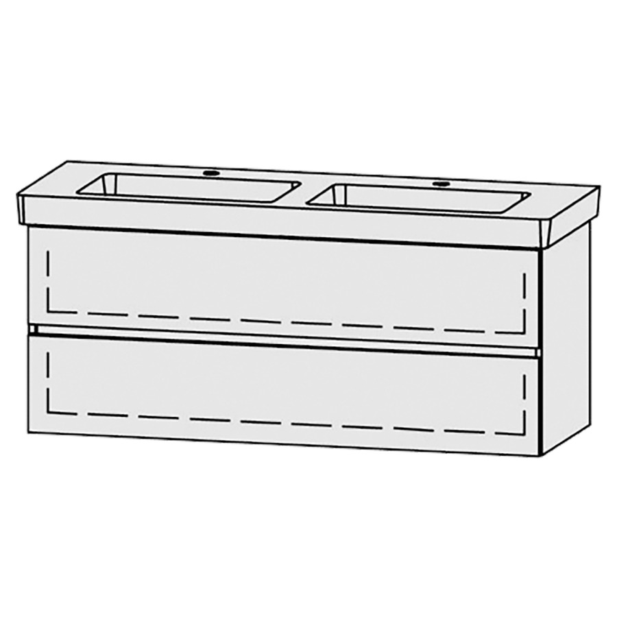 Élément inférieur  Vanity Subway 2.0 Line
125 x 50 x 45.5 cm
élément de tiroir, 2&nbsp;tiroirs
avec Blumotion
2 caches-siphon
pour lavabo double