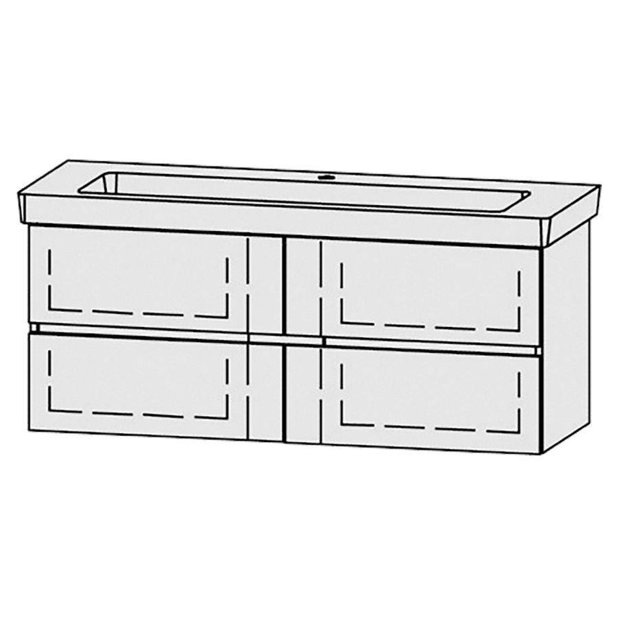 Élément inférieur  Vanity Subway 2.0 Line
125 x 50 x 45.5 cm
2&nbsp;éléments de tiroir, 2&nbsp;tiroirs chacune
avec Blumotion
niche pour le siphon
pour lavabo
1 trou pour robinetterie