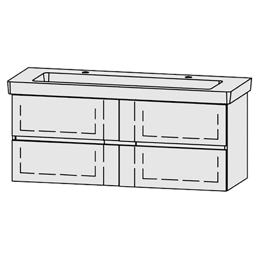 Élément inférieur  Vanity Subway 2.0 Line
125 x 50 x 45.5 cm
2&nbsp;éléments de tiroir, 2&nbsp;tiroirs chacune
avec Blumotion
niche pour le siphon
pour lavabo
2 trous pour robinetterie