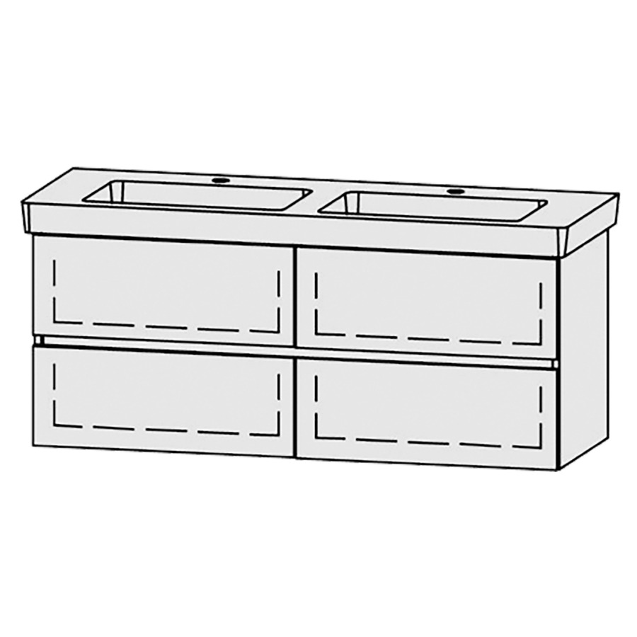 Élément inférieur  Vanity Subway 2.0 Line
125 x 50 x 45.5 cm
2&nbsp;éléments de tiroir, 2&nbsp;tiroirs chacune
avec Blumotion
2 caches-siphon
pour lavabo double