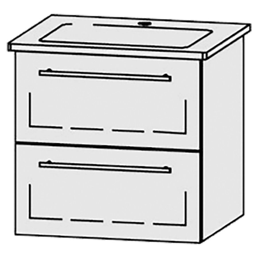 Élément inférieur
Vanity-Venticello 60
56 x 55 x 48,8 cm
élément avec 2 tiroirs
extrait complet avec Blumotion
1 cache-siphon