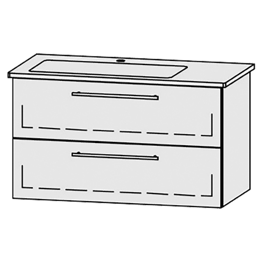 Élément inférieur
Vanity-Venticello 100
96 x 55 x 48,8 cm
élément avec 2 tiroirs
extrait complet avec Blumotion
1 cache-siphon
lavabo à gauche