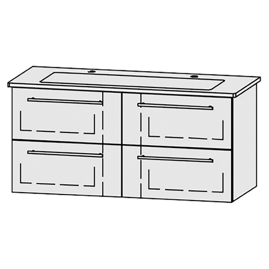 Élément inférieur
Vanity-Venticello 120-1
116 x 55 x 48,8 cm
2 éléments avec 2 tiroirs
extrait complet avec Blumotion
niche pour le siphon
2 trous pour robinetterie