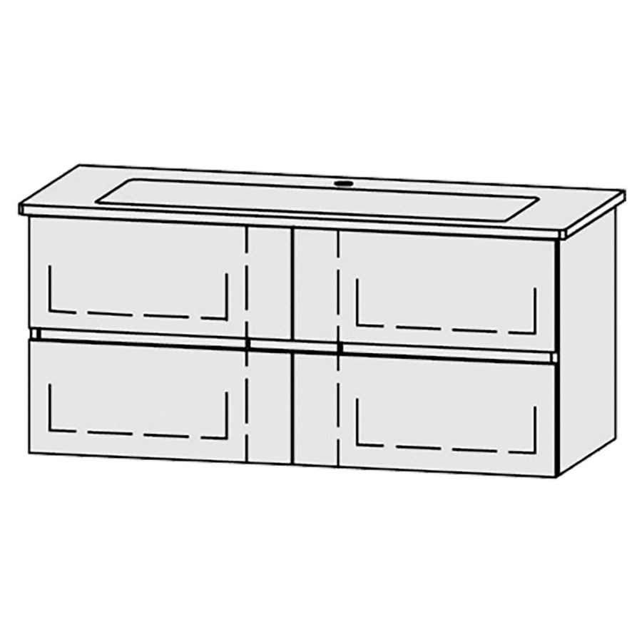 Élément inférieur  Vanity Venticello Line
116 x 52 x 48.8 cm
2&nbsp;éléments de tiroir, 2&nbsp;tiroirs chacune
avec Blumotion
niche pour le siphon
pour lavabo
1 trou pour robinetterie