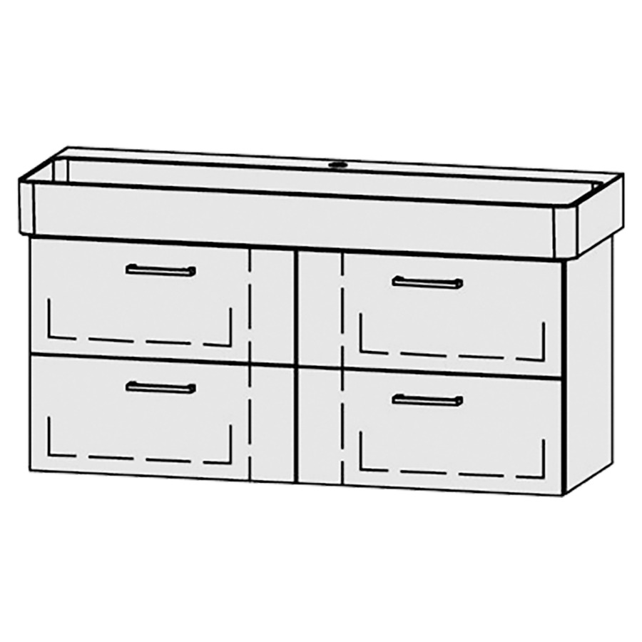Élément inférieur  Vanity Val
115 x 50 x 39.8 cm
2&nbsp;éléments de tiroir, 2&nbsp;tiroirs chacune
avec Blumotion
niche pour le siphon
pour lavabo
1 trou pour robinetterie