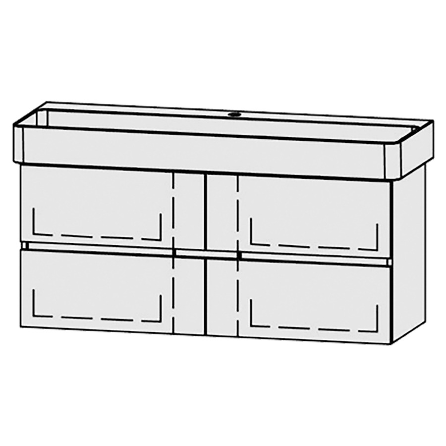Élément inférieur  Vanity Val Line
115 x 50 x 39.8 cm
2&nbsp;éléments de tiroir, 2&nbsp;tiroirs chacune
avec Blumotion
niche pour le siphon
pour lavabo
1 trou pour robinetterie