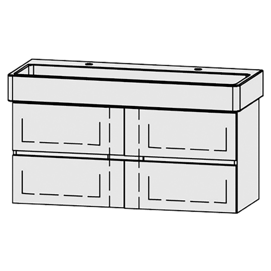 Élément inférieur  Vanity Vero/Vero Air Line
115 x 52 x 45 cm
2&nbsp;éléments de tiroir, 2&nbsp;tiroirs chacune
avec Blumotion
niche pour le siphon
pour lavabo
2 trous pour robinetterie